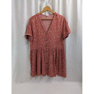 Soul Cake women's size Medium oversize fit pink dress buttons white flowers E8